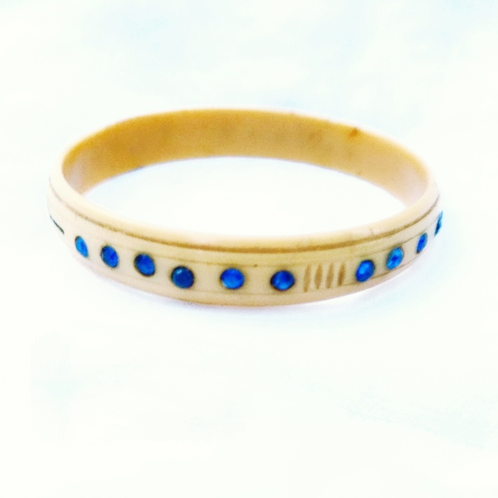 Vintage 1930s Celluloid Bangle Bracelet with Sapphire Crystals